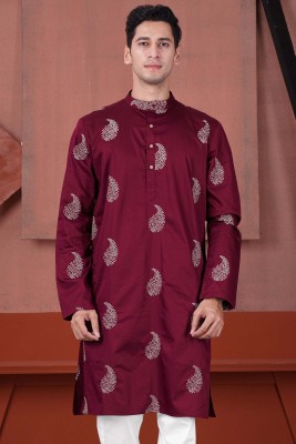 french crown Men Embroidered Ethnic Dress Kurta(Maroon)