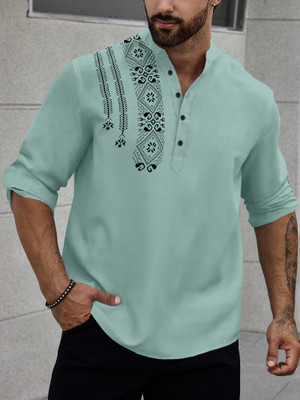 Nnc Men Printed Straight Kurta(Light Green)
