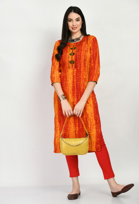 MAURYA Women Printed Pathani Kurta(Orange)