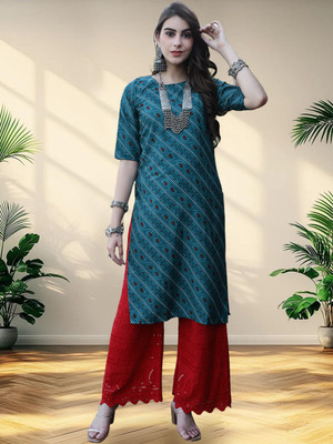 EthnicBasket Women Printed A-line Kurta(Blue)