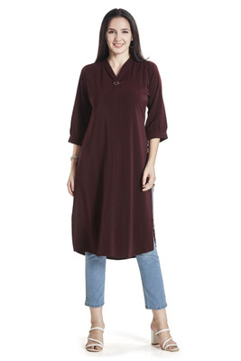 Nioni Women Solid Straight Kurta(Maroon)