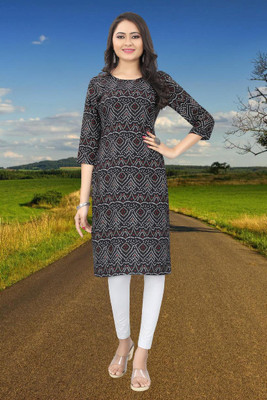 ANITA LYCRA Women Printed Straight Kurta(Black)