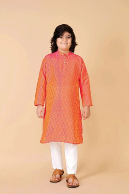 VALAKI Boys Self Design Straight Kurta(Dark Blue)