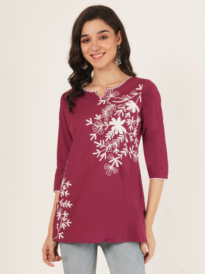 Ethic Glance Women Floral Print A-line Kurta(Maroon)