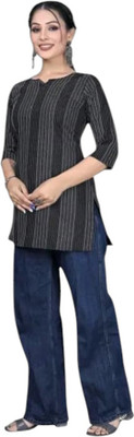Kfashionbj Women Solid A-line Kurta(Black)