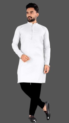 Ladies Haat Men Solid A-line Kurta(White)