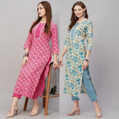 HOLY STAR WORLD Women Printed Straight Kurta(Pink)