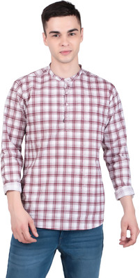 MADE IN THE SHADE Men Colorblock Straight Kurta(Maroon, White)