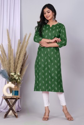 DhanNath Women Printed Straight Kurta(Dark Green, White)