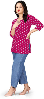 HouseOfCommon Women Printed Straight Kurta(Pink)
