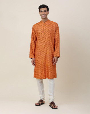 Fabindia Men Printed Straight Kurta(Yellow)