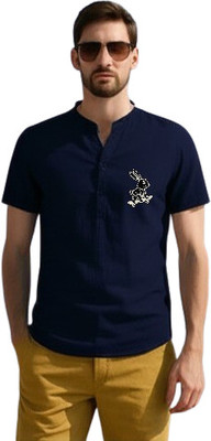 ZAKOD Men Printed Straight Kurta(Dark Blue)