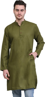 SQS Men Solid Straight Kurta(Green)
