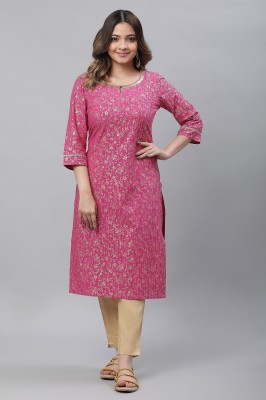 Aurelia Women Floral Print Straight Kurta(Pink)