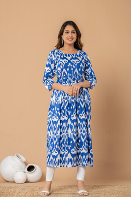 Paaridhi Women Geometric Print Flared Kurta(Light Blue)