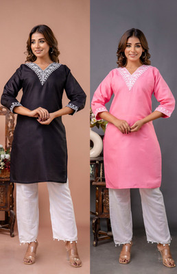 SISTO Women Chikan Embroidery A-line Kurta(Multicolor)