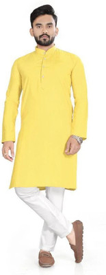 AWM Men Solid Straight Kurta(Yellow)
