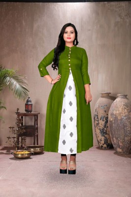 Tradenest International Women Printed A-line Kurta(Green, White, Grey)