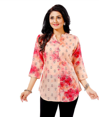 Anmi Print Perfect Short Length Cotton Chanderi Tunic Top for Modern Woman Printed Women Straight Kurta(Pink)