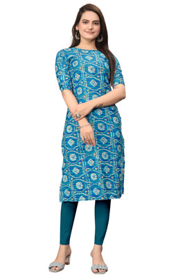 Tashvi Creation Women Printed Straight Kurta(Blue)