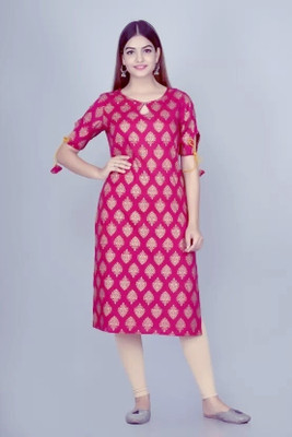 Gundia Fashion Women Printed Straight Kurta(Pink)