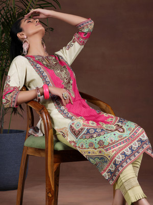 LIBAS Women Printed Straight Kurta(Beige)