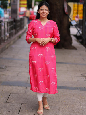 Sun Fashion And Lifestyle Women Printed Straight Kurta(Pink)