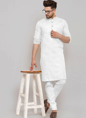 JENZEE Men Self Design Straight Kurta(White)