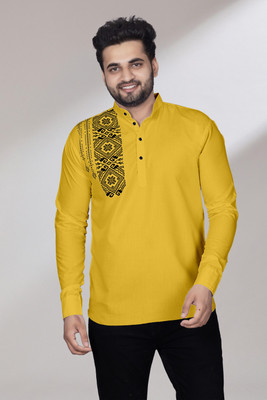 LIMRO Men Printed, Solid Straight Kurta(Yellow)