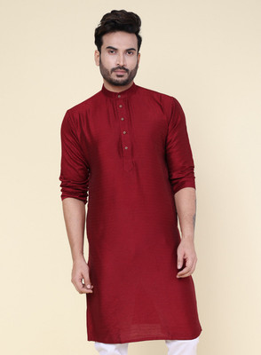 W & G Men Solid Ethnic Dress Kurta(Red)