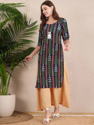 SZN Women Printed A-line Kurta(Dark Blue)