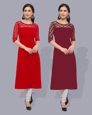 Maheshvi Women Solid Straight Kurta(Maroon, Red)