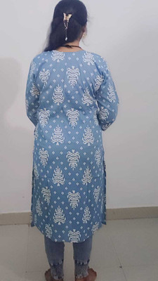 PravinFab Women Printed A-line Kurta(Blue)