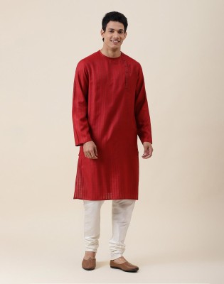 Fabindia Men Self Design Straight Kurta(Red)