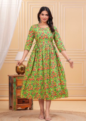 NEW4U Women Floral Print A-line Kurta(Green)