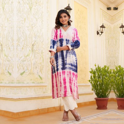 Amira's Women Dyed/Ombre Straight Kurta(Pink)