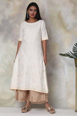 BIBA Women Printed A-line Kurta(White)