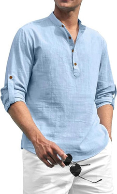 UNIFAV Men Solid Straight Kurta(Light Blue)