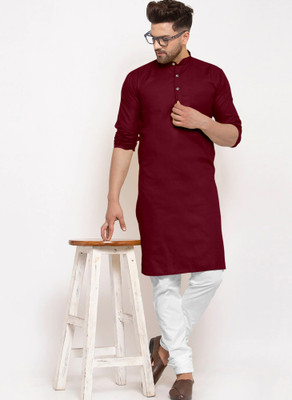 Krudha Men Solid Straight Kurta(Maroon)