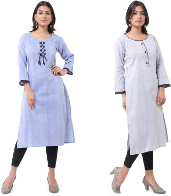 DESHBANDHU DBK Women Solid Straight Kurta(Grey, Light Blue)