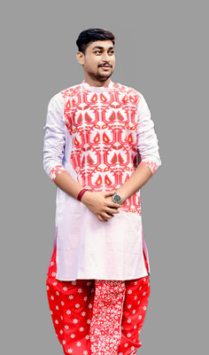 Sumit online Men Self Design Straight Kurta(White)