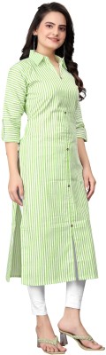 FABTOWN Women Striped, Printed Straight Kurta(Green)