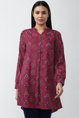 VAN HEUSEN Women Floral Print Straight Kurta(Maroon)