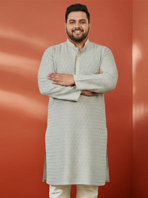 VASTRAMAY Men Embellished Straight Kurta(Grey)