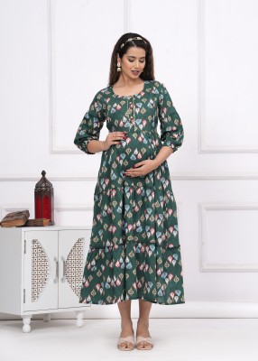 CLOTHYCORP Women Floral Print A-line Kurta(Green)