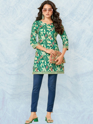 ABHI FAB Women Printed Straight Kurta(Green)