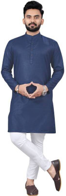 ETHNICBLISS Men Solid Straight Kurta(Dark Blue)