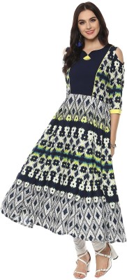 PANNKH Women Printed Anarkali Kurta(Blue)