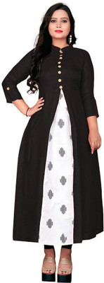 HouseOfCommon Women Printed Flared Kurta(Black)