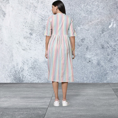 Houseofcommonv Women Striped A-line Kurta(White)